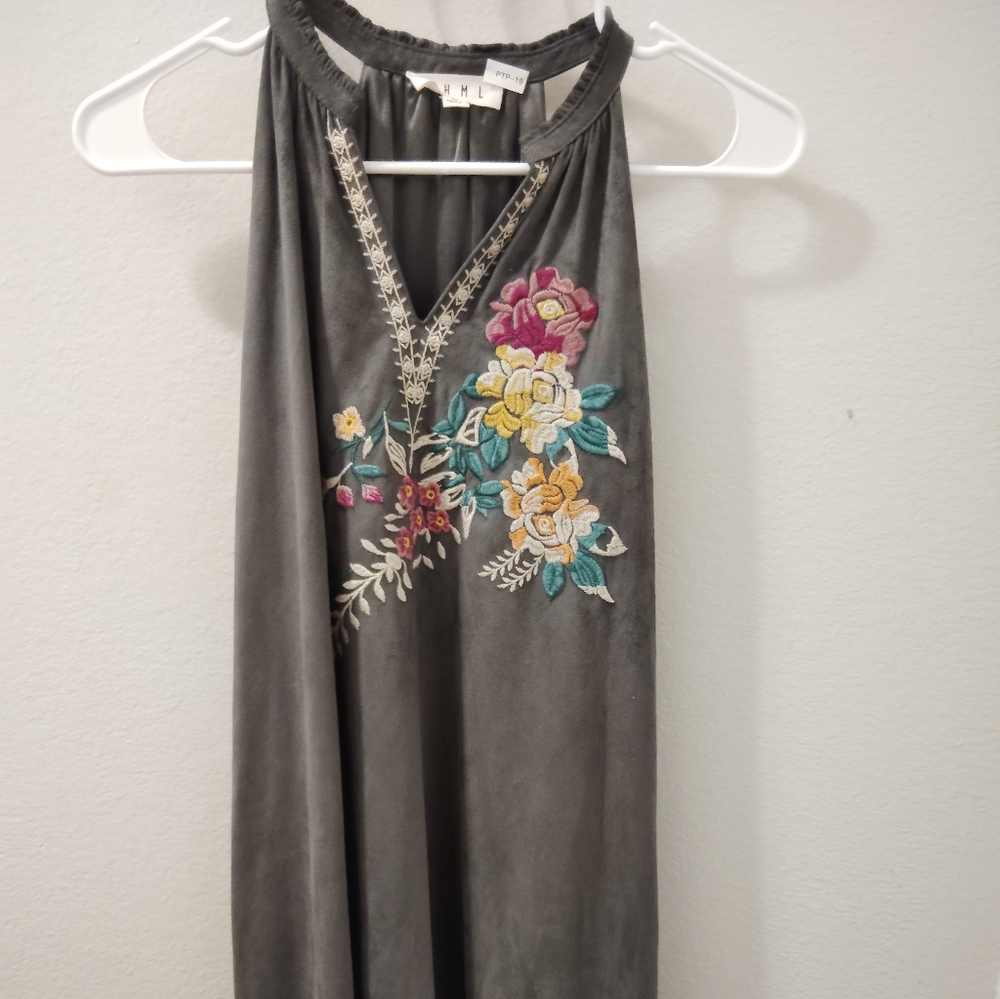 THML Gray Dress with Vibrant Floral Embroidery
